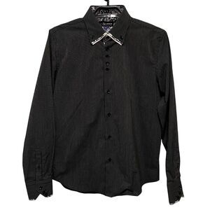 RE CAMICIA Mens Black White Italian Designer Detailed Long Sleeve Shirt XLARGE